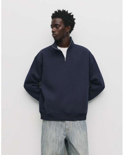 Felpa Basic Con Zip Corta di Pull&Bear in Blue da Uomo