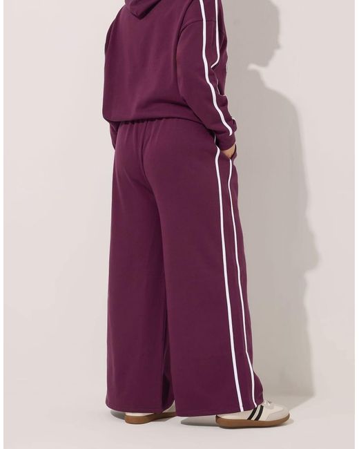 Yours Clothing Purple Wide Leg Side Stripe Joggers