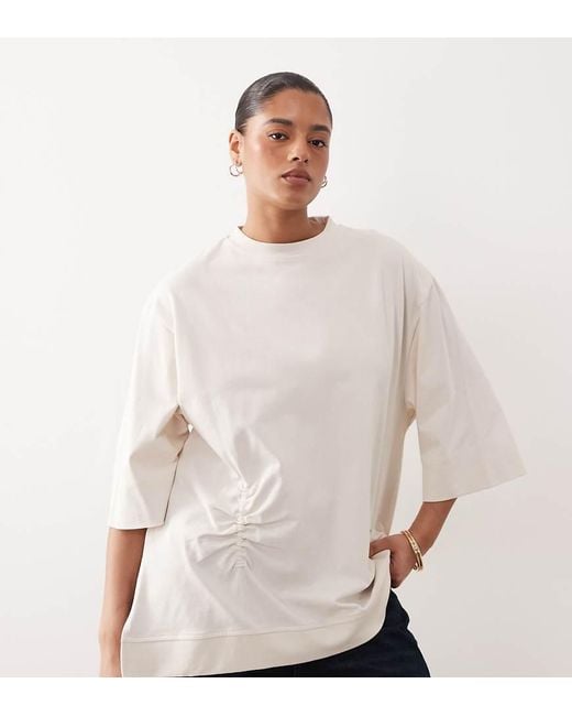 ARRANGE White Curve Side Ruched Detail Oversized Tee