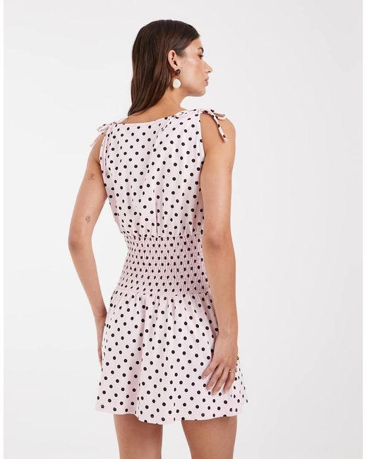 ASOS White Polka Dot Shirred Waist Mini Dress