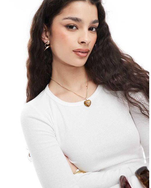 Glamorous White Long Sleeve Crew Neck Top