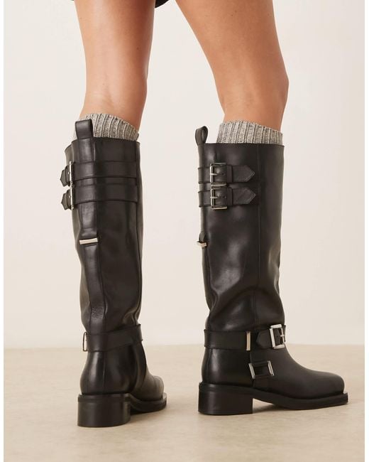 ASOS Natural – crest – kniehohe bikerstiefel aus leder