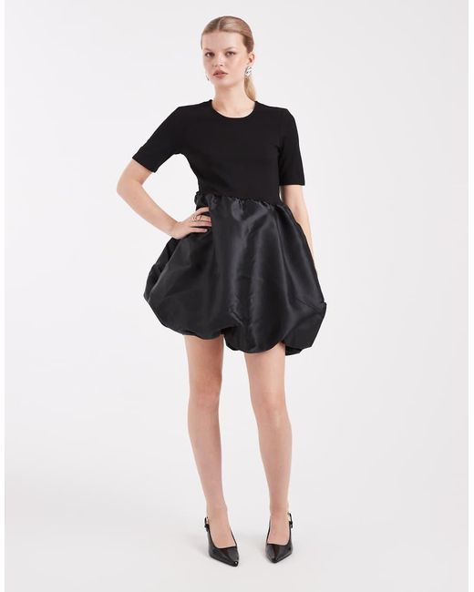 Pieces Black Satin Skirt Puffball Mini Dress