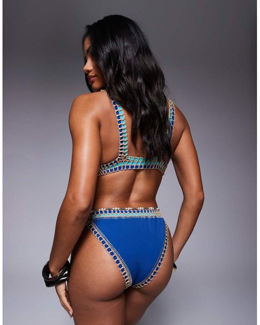 Moda Minx Blue Crochet Trim Bikini Bottom