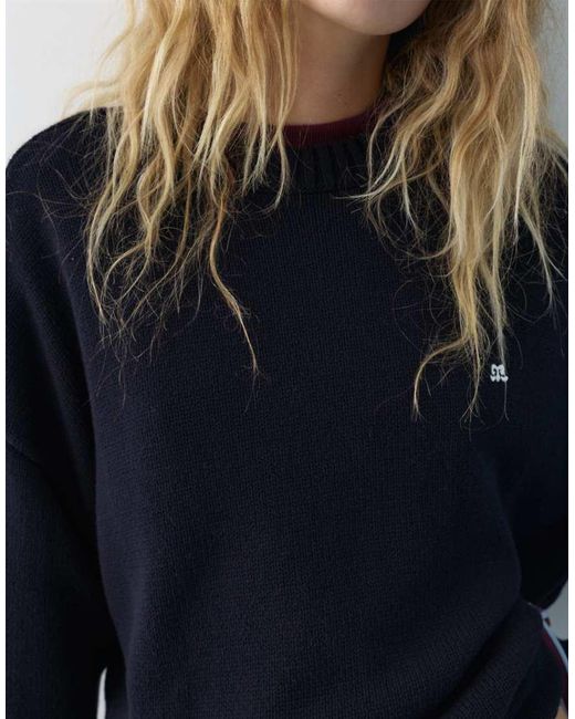 Pull&Bear Blue Embroidered Front Jumper