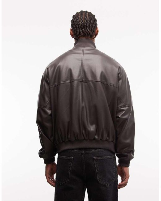 ASOS Gray Faux Leather Funnel Neck Jacket for men