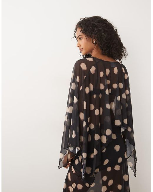 ASOS Gray Co-ord Printed Mesh Caped Tie Front Top