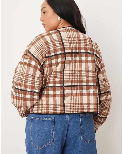 ASOS Brown Asos Design Curve Quilted Jacket With Bow Pocket Detail