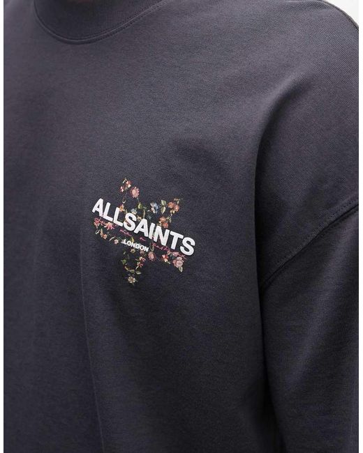AllSaints Blue Pentacle Short Sleeve Embroidered Graphic Logo T-shirt With Back Print for men