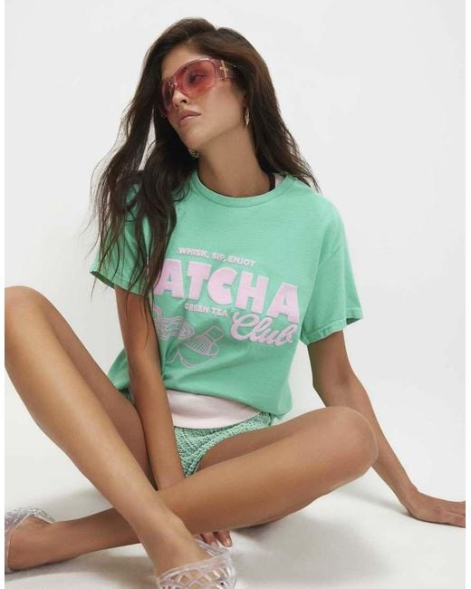 River Island Green Cotton Matcha Boyfriend Fit T-Shirt