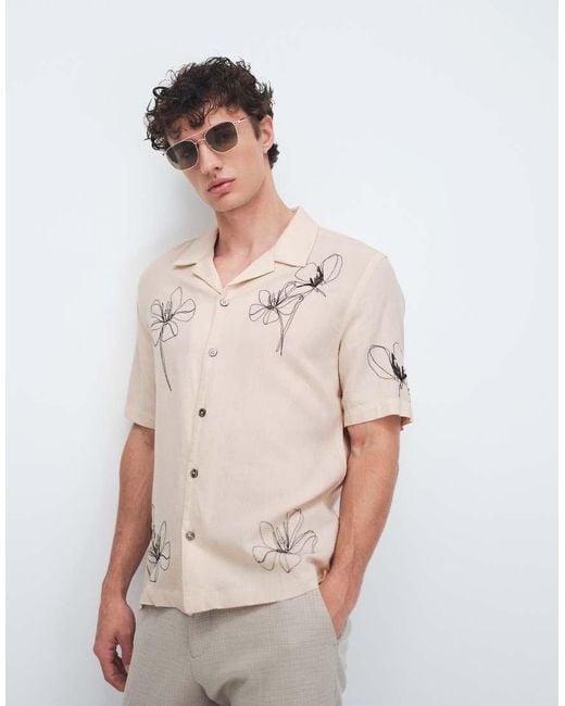 Mango Natural Minimal Floral Print Short Sleeve Shirt for men
