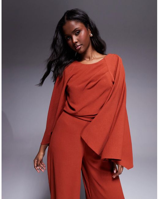 ASOS Red Cape Detail Wide Leg Jumpsuit With Open Back