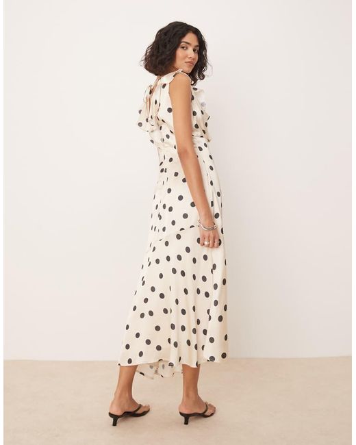 ANAYA Natural Polka Dot Asymmetric Midi Dress