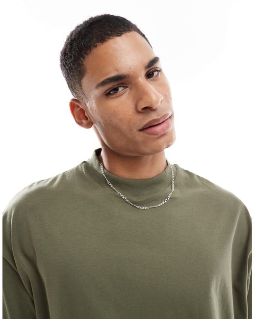 ASOS Green Essentials Oversized High Neck T-Shirt for men