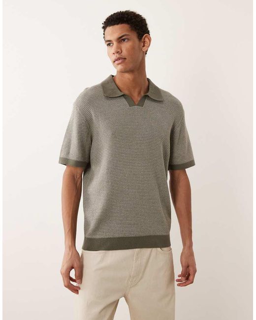 Jack & Jones Gray Premium Split Neck Knitted Top for men