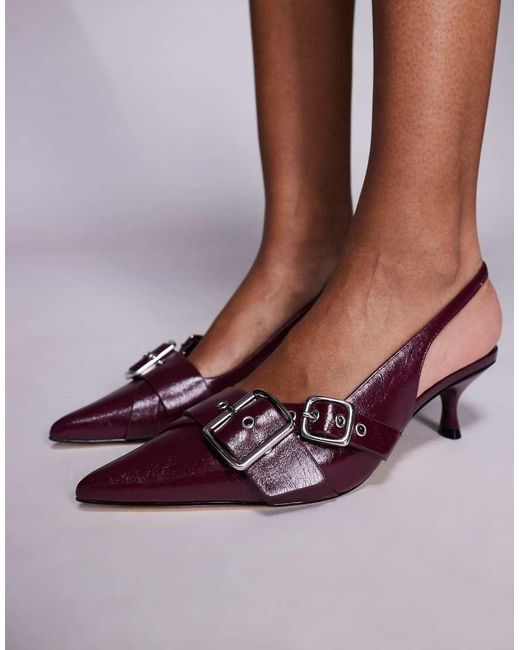 Steve Madden Purple Lezley Sling Back Kitten Heels With Buckle Details