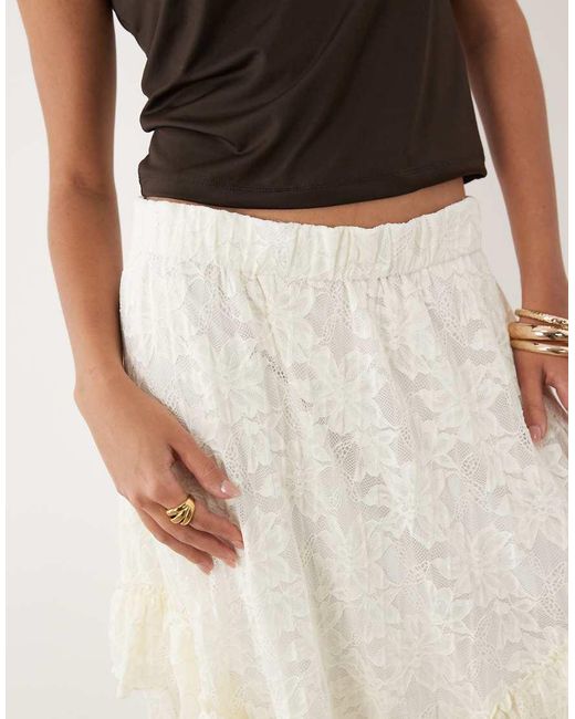 Y.A.S Natural All Over Lace Ruffle Trim Hanky Hem Skirt