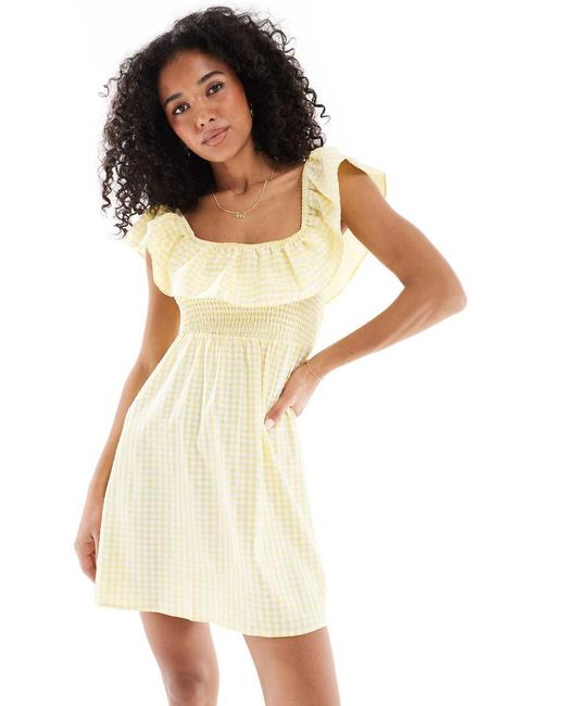 Vero Moda White Shirred Bodice Mini Dress With Frill Detail