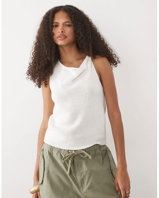 Mango White Knit Halterneck Top