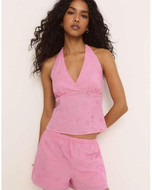 Stradivarius Pink Embroidered Shorts