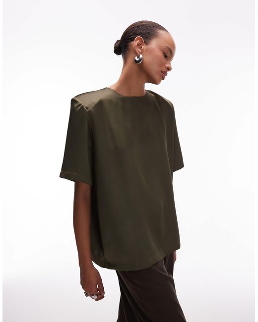 ASOS Green Oversized Satin T-shirt With Shoulder Pads