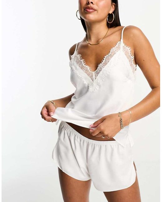 Ann Summers White Cerise Satin Cami Set