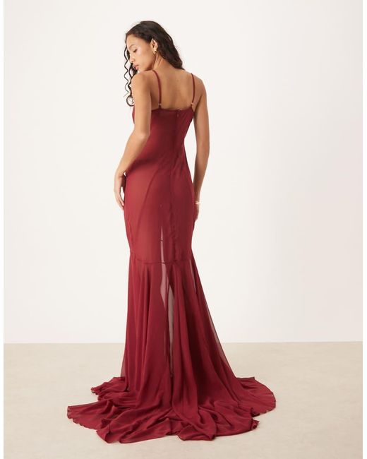 ASOS Red Chiffon Cut About Seam Detail Maxi Slip Dress