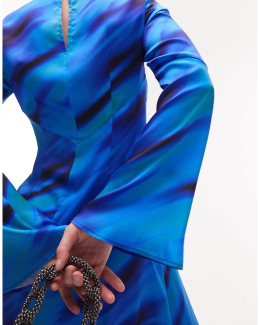 TOPSHOP Blue Long Sleeve Seam Detail Maxi Occasion Dress
