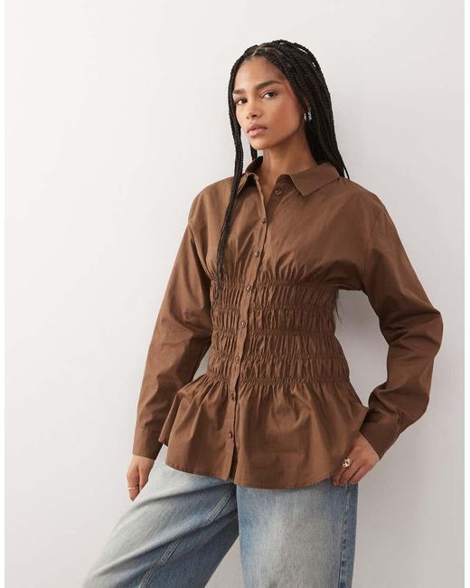 Collusion Oversized Overhemd Met Lange Mouwen En Gesmokte Taille in het Brown