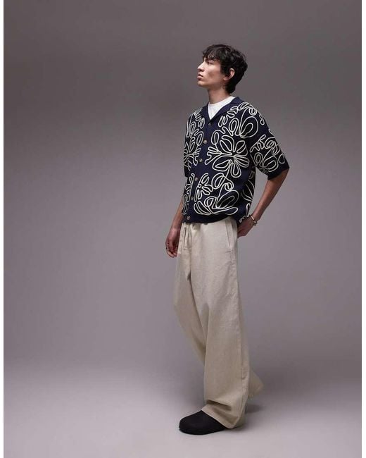 Topman Ruimvallend Overhemd Van Zware Stof Met Bloemenborduursels in het Gray voor heren