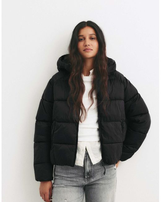 Pull&Bear Black – steppjacke mit kapuze