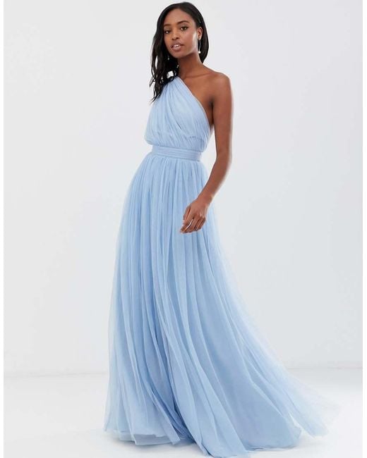 ASOS Blue Asos Design Tall One Shoulder Tulle Maxi Dress