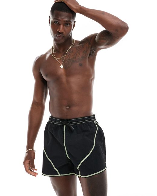 Weekday Black Tan Swim Shorts With Seam Detail for men