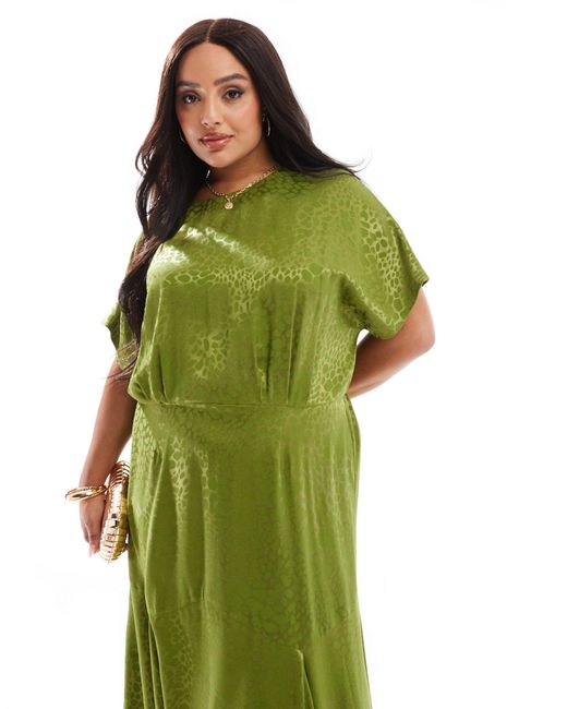 Never Fully Dressed Green Satin Jacquard Midaxi Dress