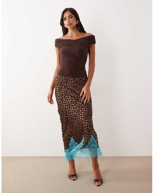 Never Fully Dressed Multicolor Maeva Satin Bias Maxi Skirt With Lace Detail