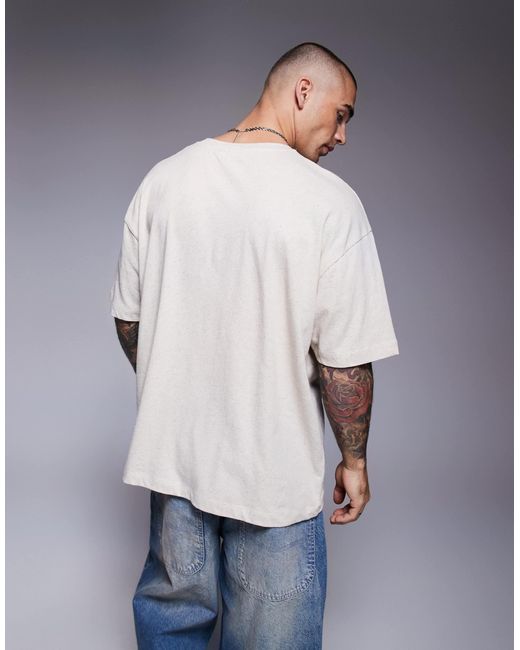 ASOS Gray Oversized Linen Blend T-shirt With Text Graphic for men