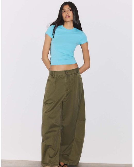 Stradivarius Blue Basic Short Sleeve Round Neck T-shirt