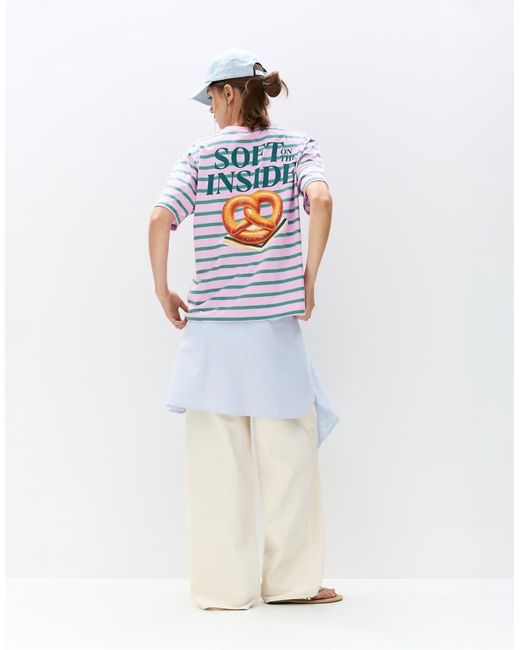 Pull&Bear Gestreept T-Shirt Met Grafische Print in het Gray