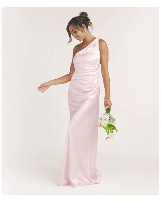 Six Stories Pink One Shoulder Satin Bridesmaid Dress