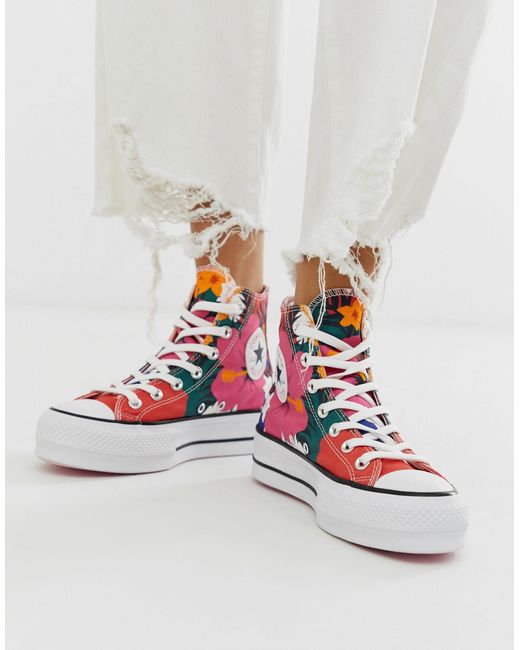 Converse Chuck Taylor - Hoge Plateau Sneakers Met Bloemenprint in het Rood  | Lyst NL