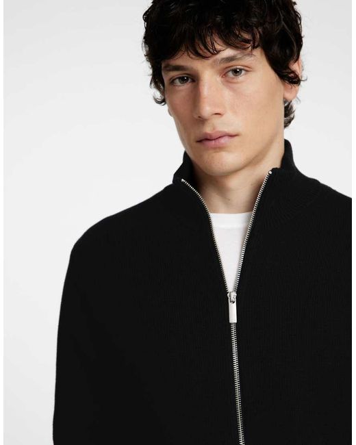 SELECTED Black 100% Cotton Zip Thru Knit Cardigan for men