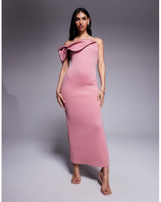 strapless open back dress Pink Ruffle Dress Bardot Layered Frill Sleeve Dress main image 1