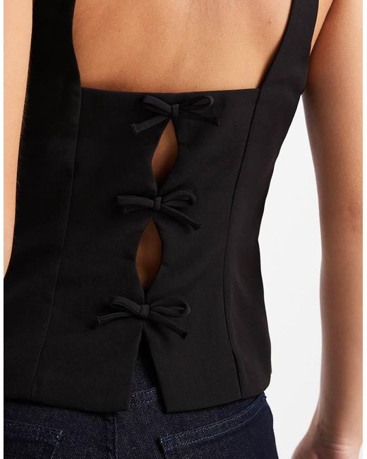 ONLY Black Back Bow Details Fitted Top