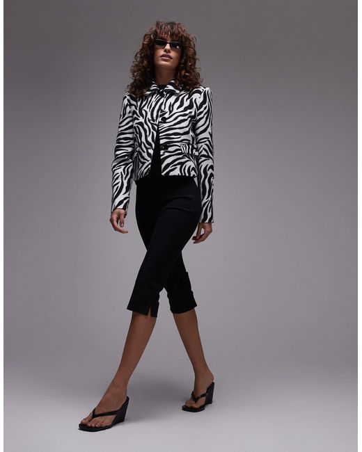 Mango White Zebra Print Cropped Jacket