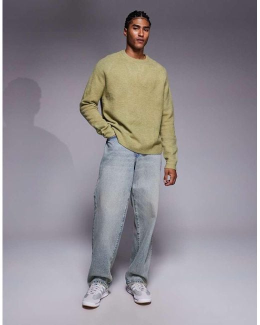 ASOS Green Oversized Knit Fluffy Crew Neck Sweater for men