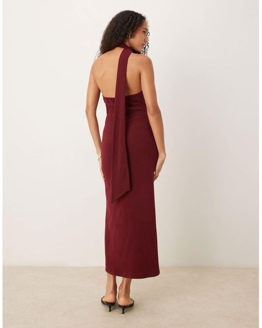 ASOS One-shoulder Scarf Neck Midi Dress in Red | Lyst