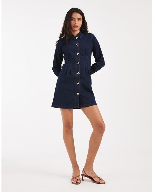 River Island Blue Cinch Waist Denim Dress