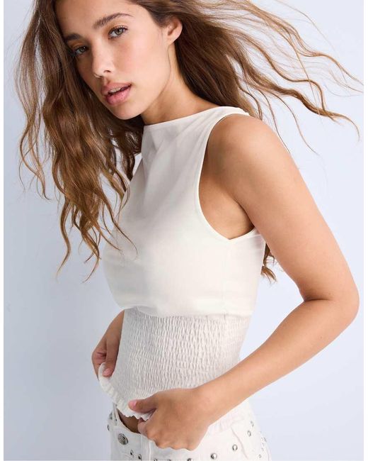 Stradivarius White Elasticated T-shirt