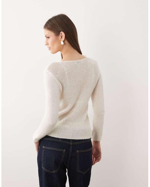 Mango White V Neck Cardigan With Delicate Lace