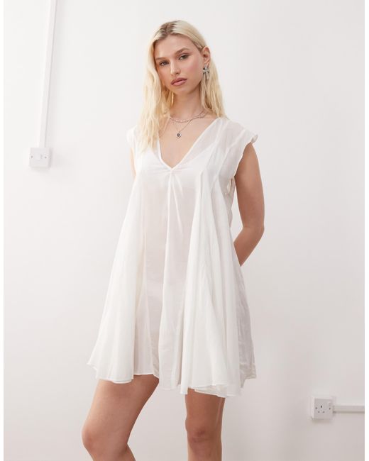 Weekday Natural Sheer Floaty Chiffon Mini Dress